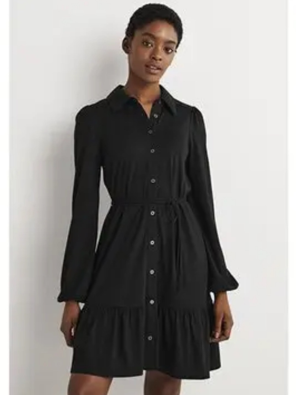 Classic green Button-Front Shirt Dress with Waist Tie